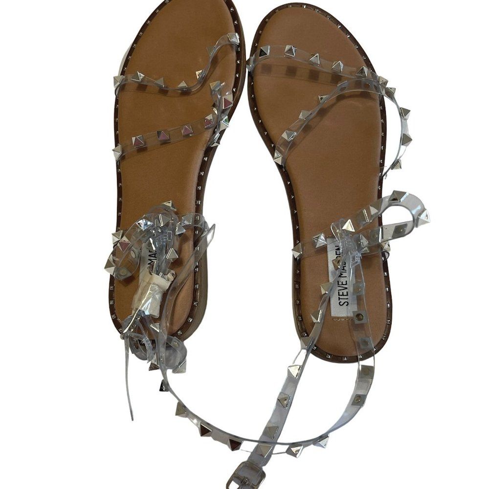 Women Madden NYC Studded Strap Sandal Clear Size 9